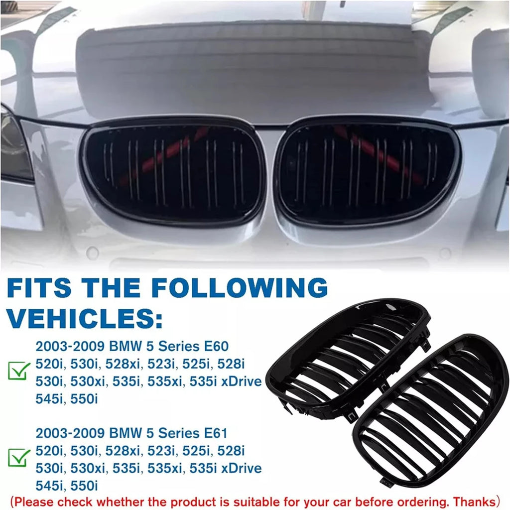 Double Line Front Bumper Kidney Grille For BMW E60 E61 M5 5 Series 520i 545i 550i 535i 2003-2010 Car Sport Racing Grill
