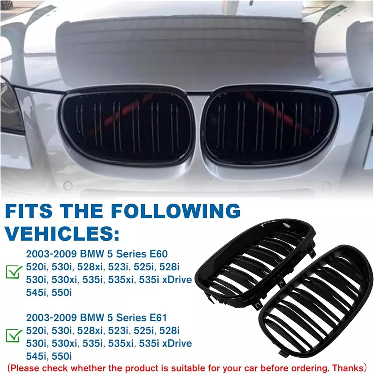 Double Line Front Bumper Kidney Grille For BMW E60 E61 M5 5 Series 520i 545i 550i 535i 2003-2010 Car Sport Racing Grill