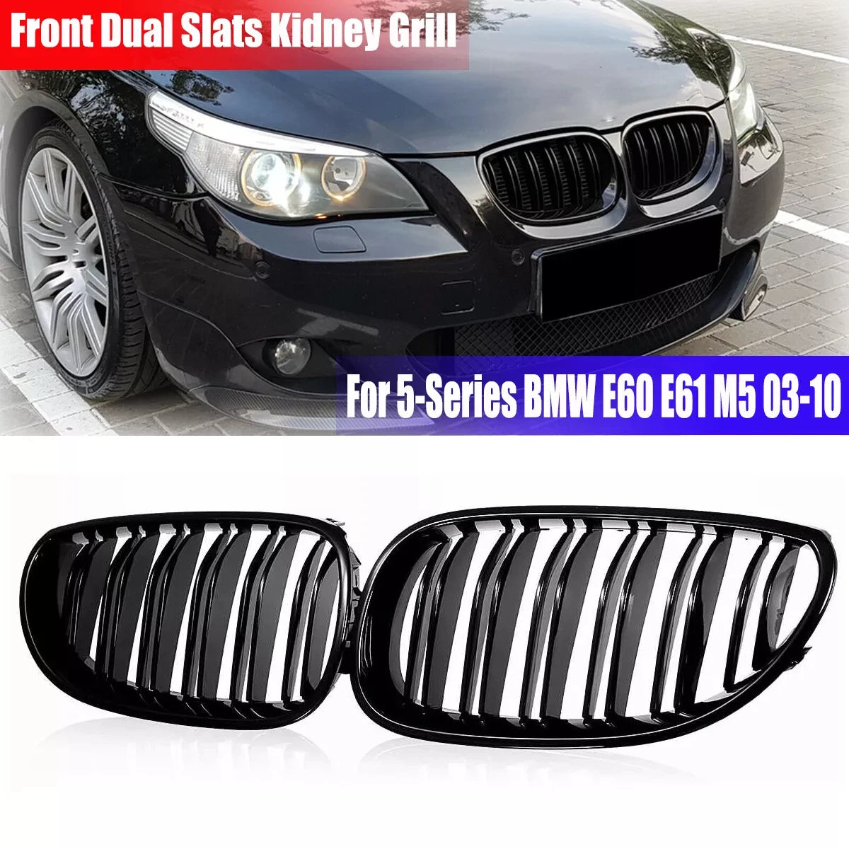 Double Line Front Bumper Kidney Grille For BMW E60 E61 M5 5 Series 520i 545i 550i 535i 2003-2010 Car Sport Racing Grill
