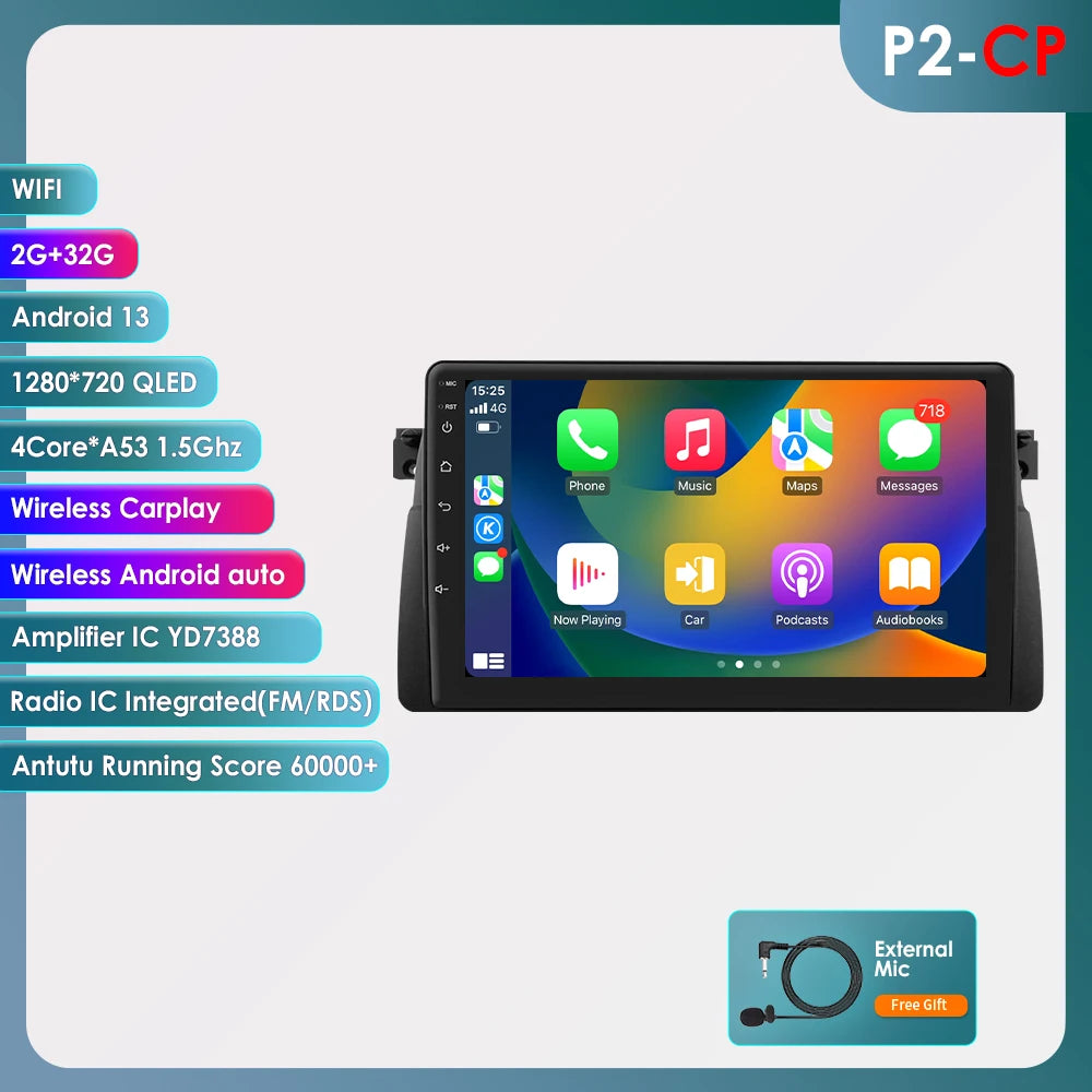 Hizpo Android Auto Car Multimedia Radio For BMW E46 M3 318/320/325/330/335 4G CarPlay GPS 2din Autoradio Navigation Wifi DSP RDS