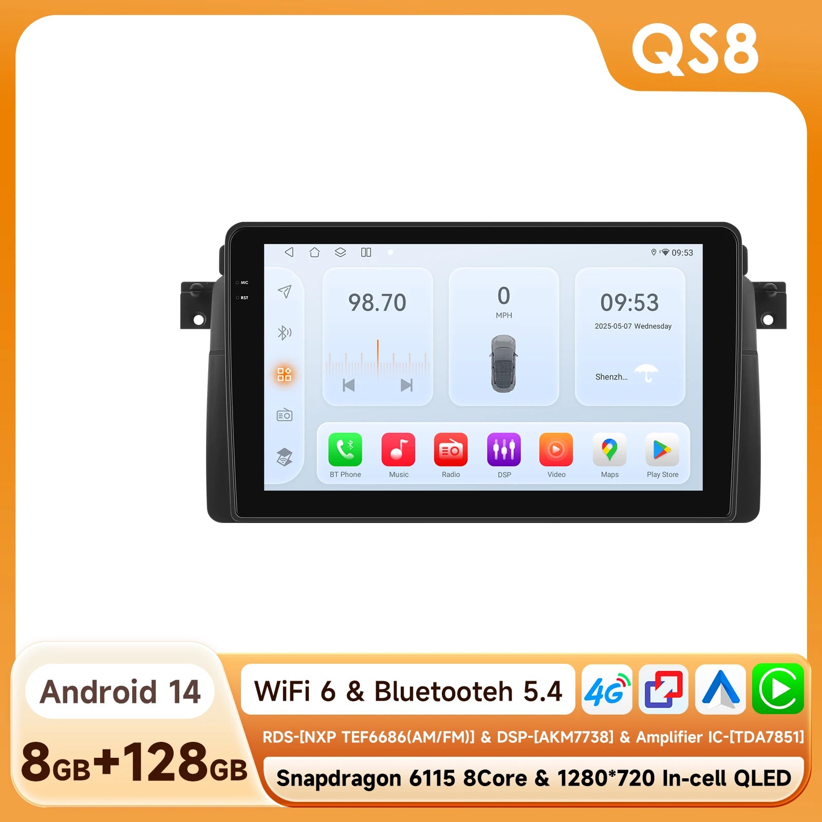 Hizpo Android Auto Car Multimedia Radio For BMW E46 M3 318/320/325/330/335 4G CarPlay GPS 2din Autoradio Navigation Wifi DSP RDS