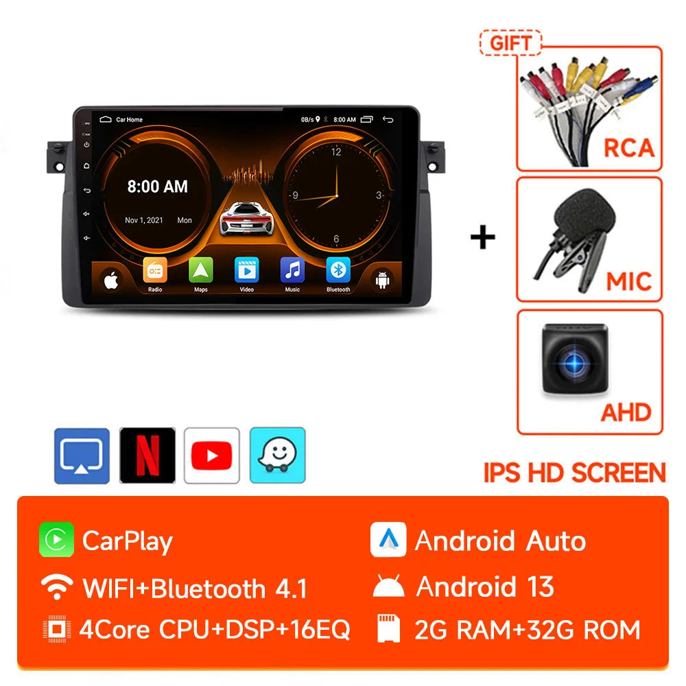 JIUYIN 9 inch Android Smart System For BMW E46 M3 318/320/325/330/335 Carplay Android Auto 2 Din autoradio HD Touch Screen
