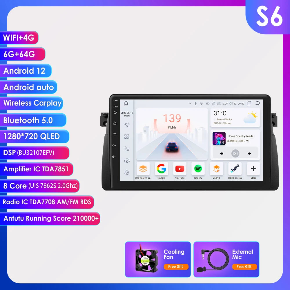 Hizpo Android Auto Car Multimedia Radio For BMW E46 M3 318/320/325/330/335 4G CarPlay GPS 2din Autoradio Navigation Wifi DSP RDS