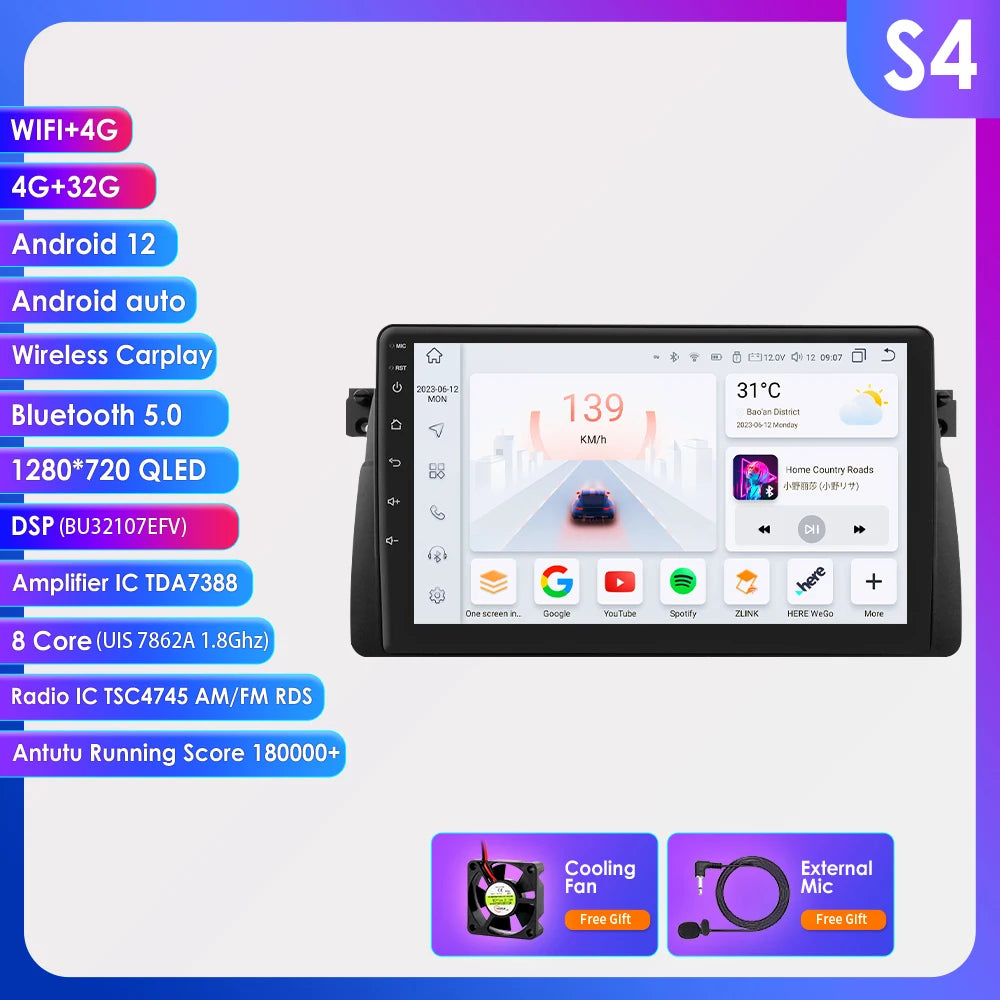 Hizpo Android Auto Car Multimedia Radio For BMW E46 M3 318/320/325/330/335 4G CarPlay GPS 2din Autoradio Navigation Wifi DSP RDS