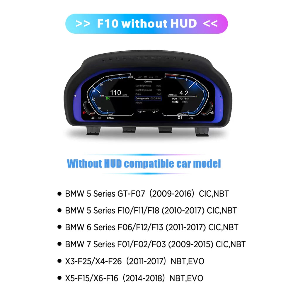 12.3'' Digital Dashboard For BMW F10 F11 F18 F06 F12 F13 F01 F02 F03 F25 F26 F15 F16 LCD Panel Speedometer Virtual Instrument