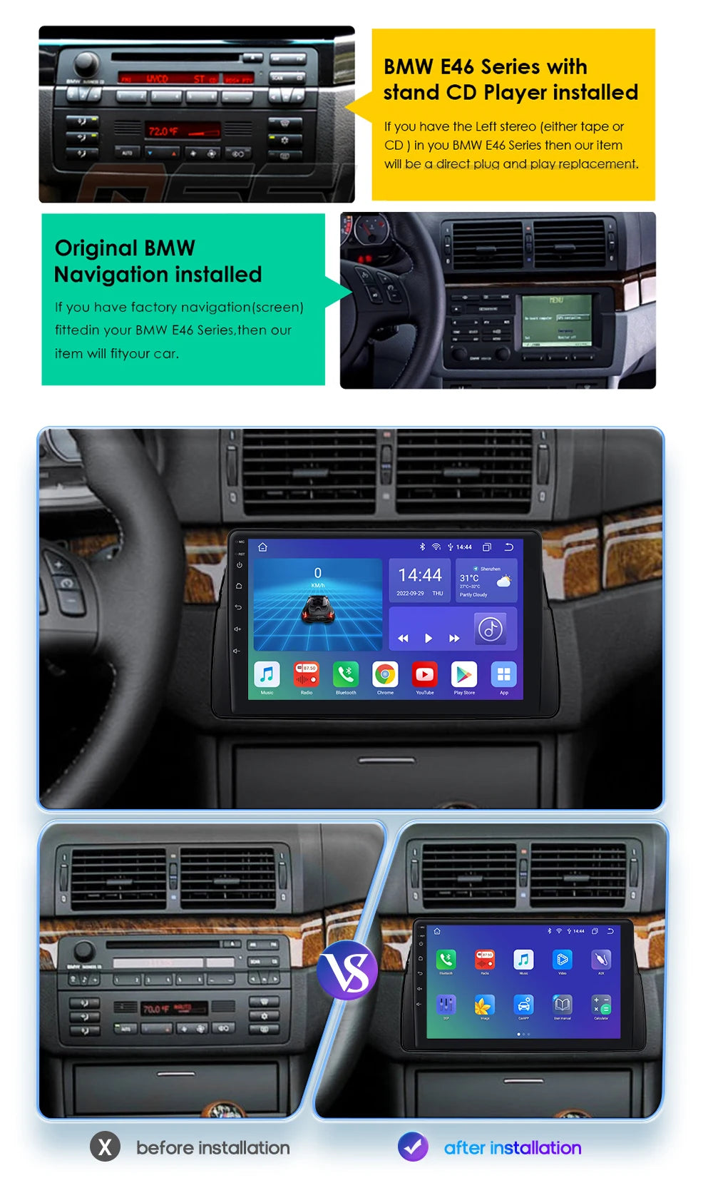 Hizpo Android Auto Car Multimedia Radio For BMW E46 M3 318/320/325/330/335 4G CarPlay GPS 2din Autoradio Navigation Wifi DSP RDS
