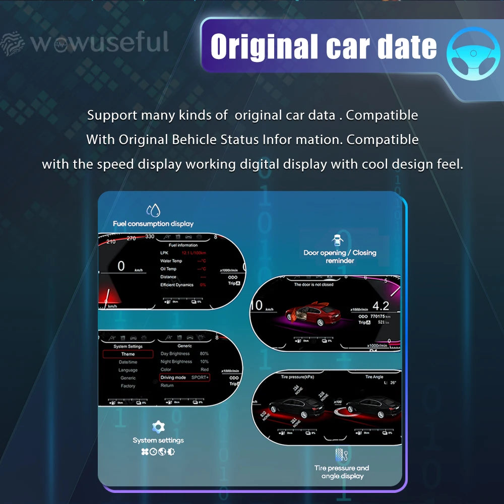 12.3'' Digital Dashboard For BMW F10 F11 F18 F06 F12 F13 F01 F02 F03 F25 F26 F15 F16 LCD Panel Speedometer Virtual Instrument