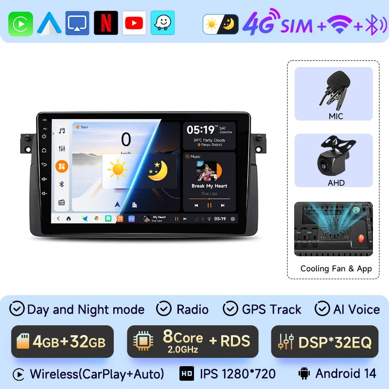 JIUYIN 9 inch Android Smart System For BMW E46 M3 318/320/325/330/335 Carplay Android Auto 2 Din autoradio HD Touch Screen