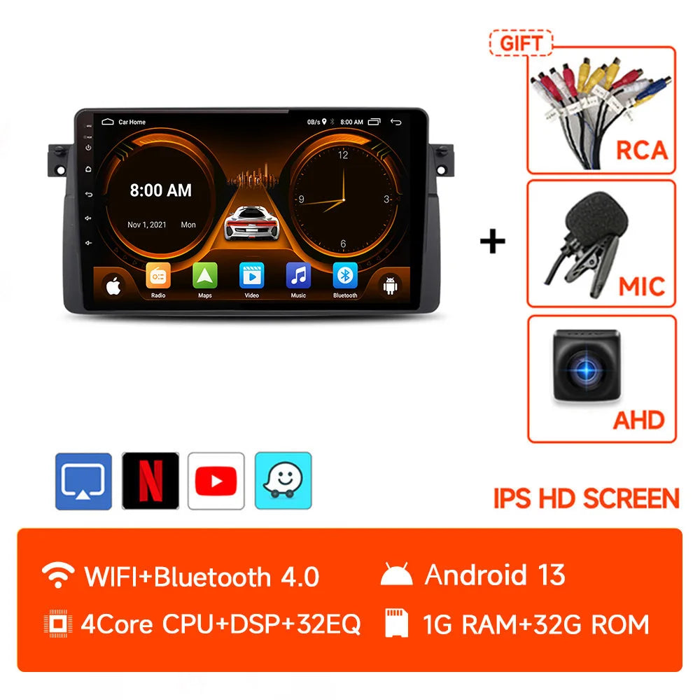 JIUYIN 9 inch Android Smart System For BMW E46 M3 318/320/325/330/335 Carplay Android Auto 2 Din autoradio HD Touch Screen
