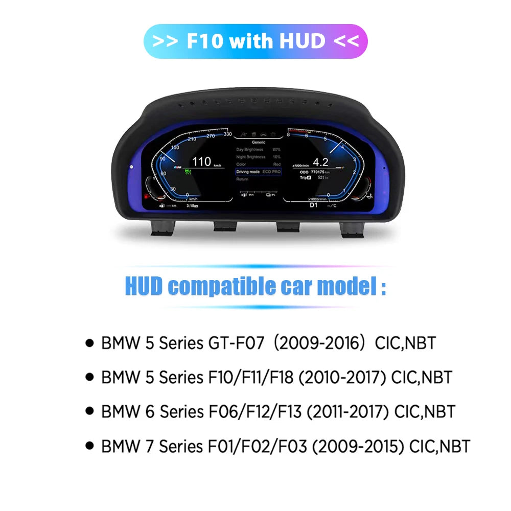 12.3'' Digital Dashboard For BMW F10 F11 F18 F06 F12 F13 F01 F02 F03 F25 F26 F15 F16 LCD Panel Speedometer Virtual Instrument