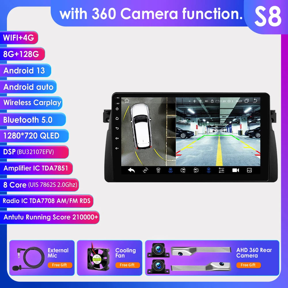 Hizpo Android Auto Car Multimedia Radio For BMW E46 M3 318/320/325/330/335 4G CarPlay GPS 2din Autoradio Navigation Wifi DSP RDS