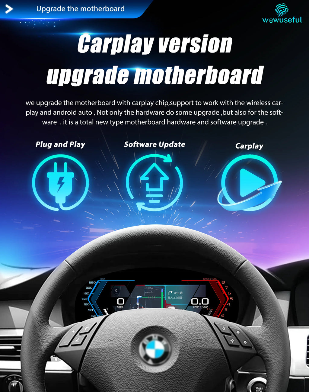 12.3'' Digital Dashboard For BMW F10 F11 F18 F06 F12 F13 F01 F02 F03 F25 F26 F15 F16 LCD Panel Speedometer Virtual Instrument