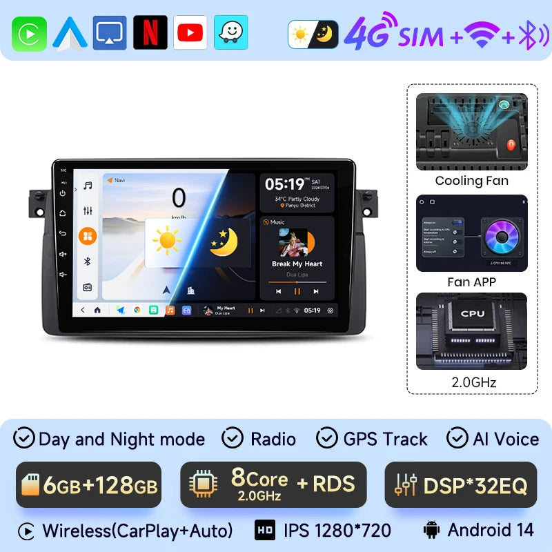 JIUYIN 9 inch Android Smart System For BMW E46 M3 318/320/325/330/335 Carplay Android Auto 2 Din autoradio HD Touch Screen