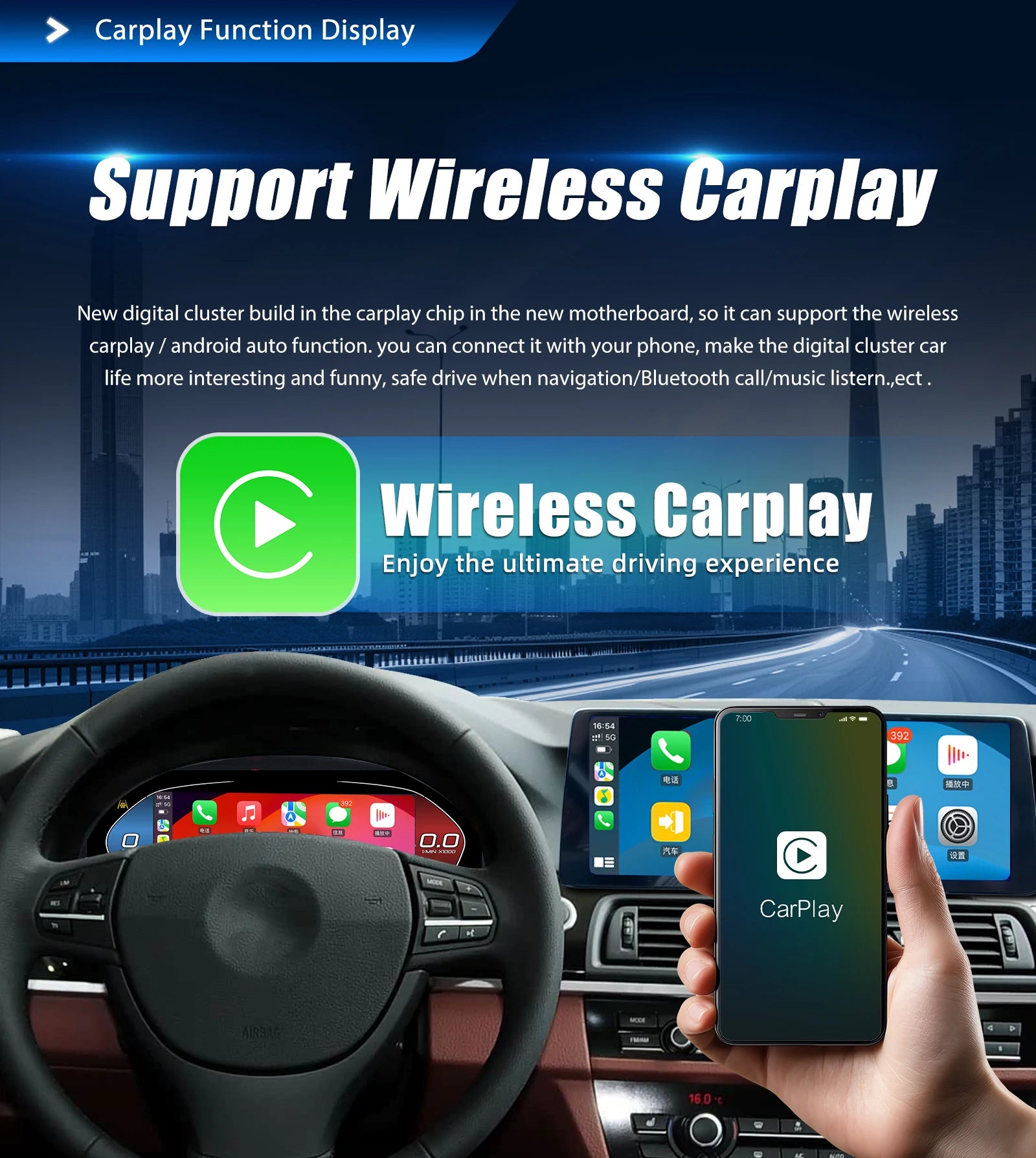 12.3'' Digital Dashboard For BMW F10 F11 F18 F06 F12 F13 F01 F02 F03 F25 F26 F15 F16 LCD Panel Speedometer Virtual Instrument