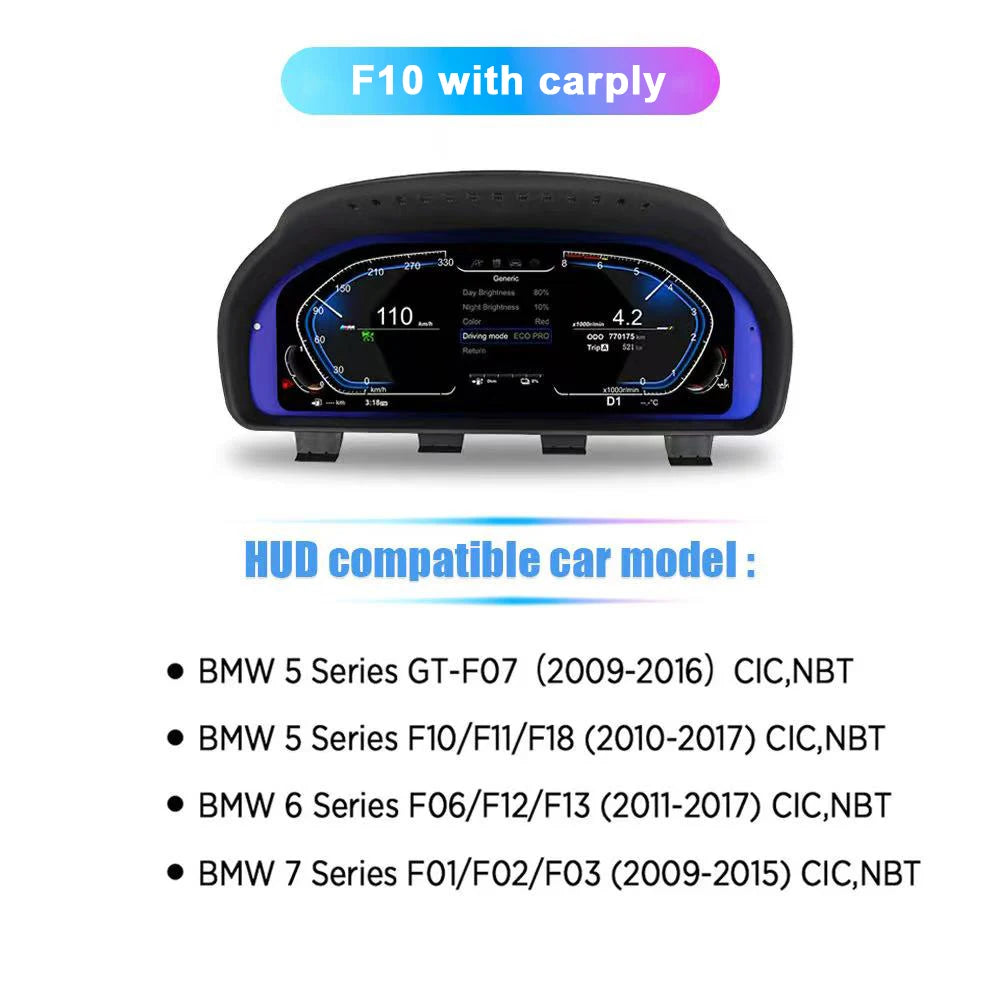 12.3'' Digital Dashboard For BMW F10 F11 F18 F06 F12 F13 F01 F02 F03 F25 F26 F15 F16 LCD Panel Speedometer Virtual Instrument