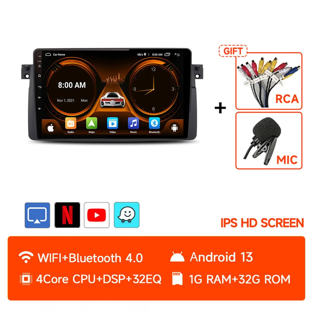 JIUYIN 9 inch Android Smart System For BMW E46 M3 318/320/325/330/335 Carplay Android Auto 2 Din autoradio HD Touch Screen