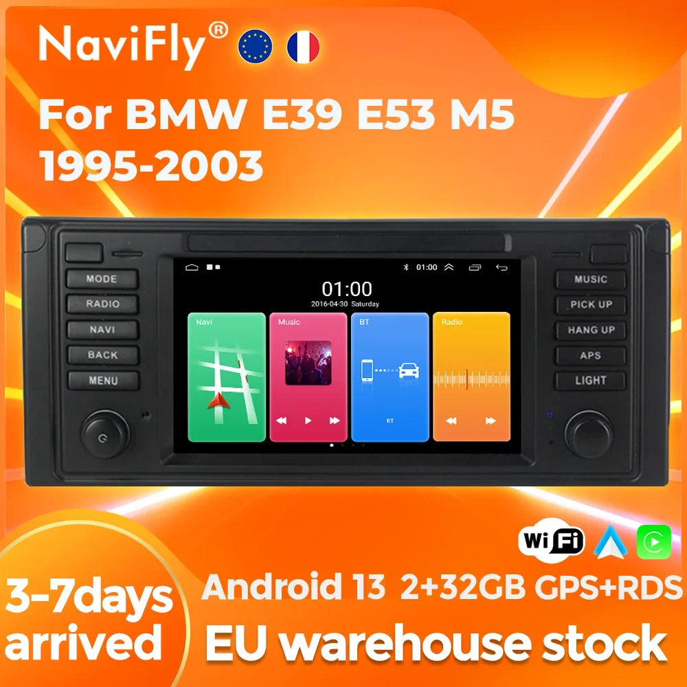 NaviFly Android Car Radio For BMW E39 M5 1997 1998 1999 2000-2003 Multimedia CarPlay AUTO SWC GPS Navigation Stereo Player BT