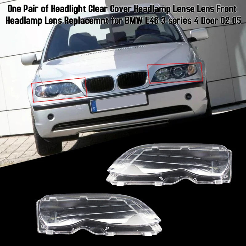 One Pair of Headlight Clear Cover Headlamp Lens Front Headlamp Lens Replacemnt for BMW E46 3-series 4 Door 02-05 Headlight Cover