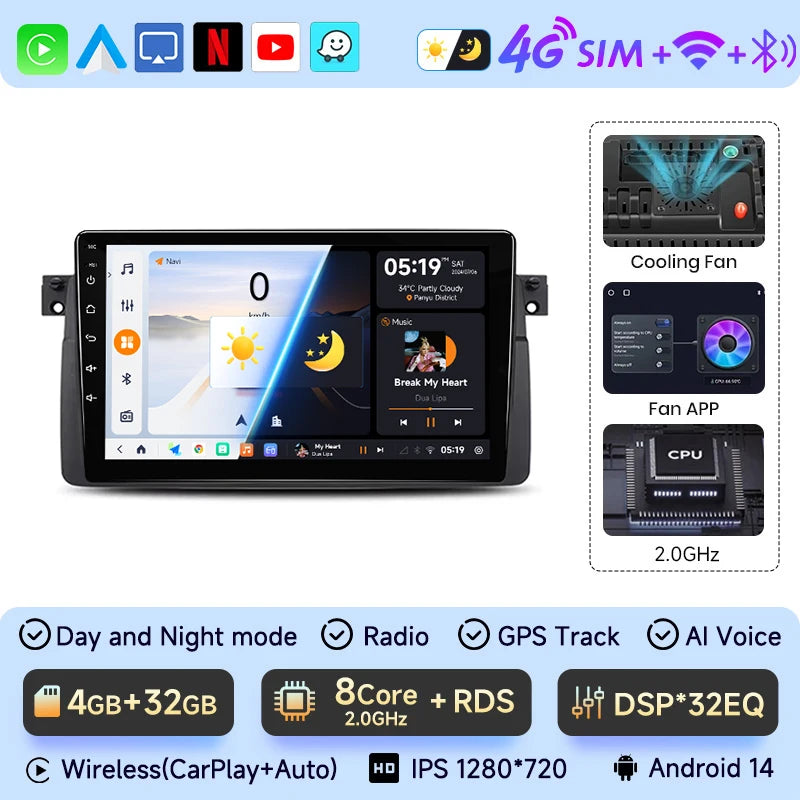 JIUYIN 9 inch Android Smart System For BMW E46 M3 318/320/325/330/335 Carplay Android Auto 2 Din autoradio HD Touch Screen