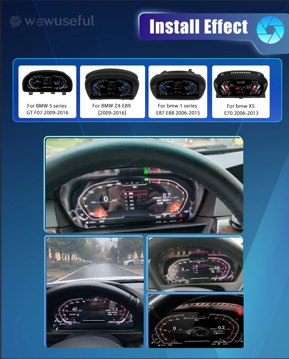 12.3'' Digital Dashboard For BMW F10 F11 F18 F06 F12 F13 F01 F02 F03 F25 F26 F15 F16 LCD Panel Speedometer Virtual Instrument