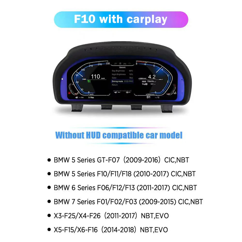 12.3'' Digital Dashboard For BMW F10 F11 F18 F06 F12 F13 F01 F02 F03 F25 F26 F15 F16 LCD Panel Speedometer Virtual Instrument
